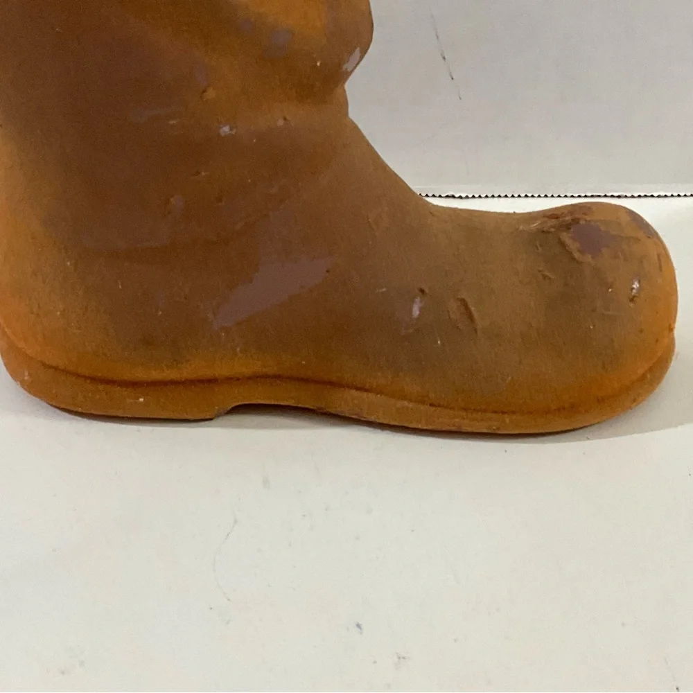 Vintage Christmas Flocked Santa in a Flocked Brown Boot MCM